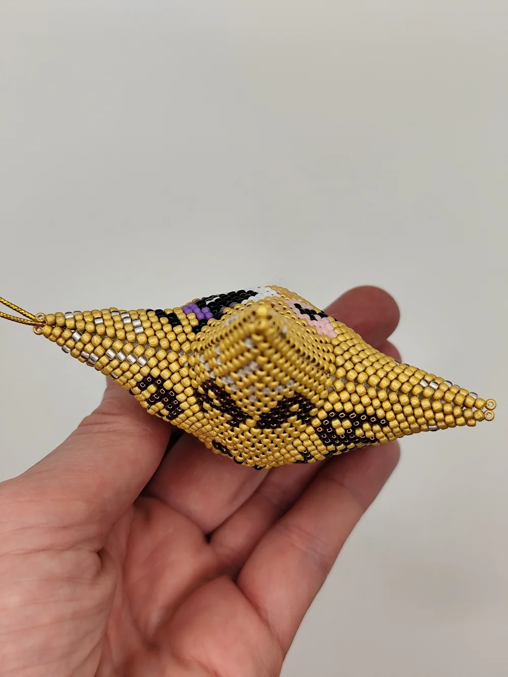 Gold Beaded Star Face Ornament - Decorative Holiday Hanging